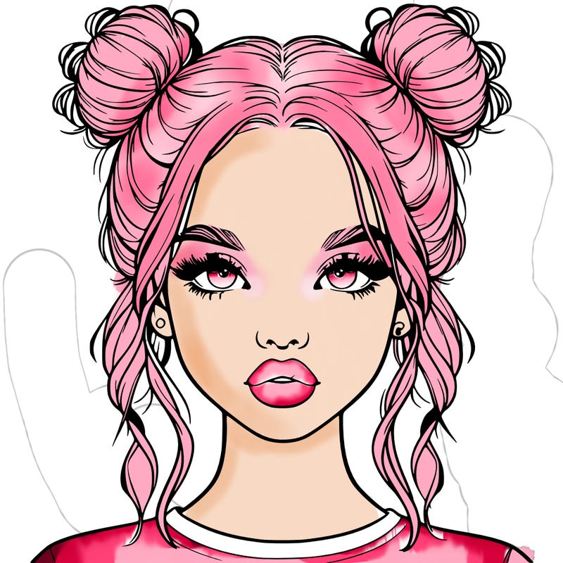 realistic girl with two buns in hair and lips