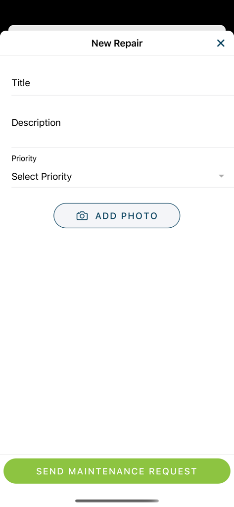 Happy Stays X - New repair maintenance request form in the Happy Stays X app