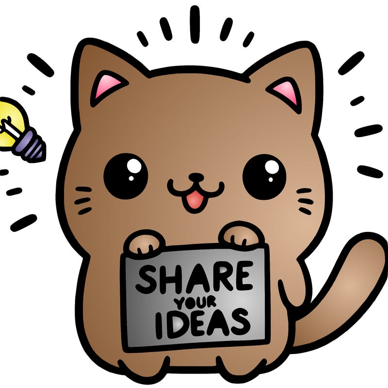 a cute cat saying share your ideas