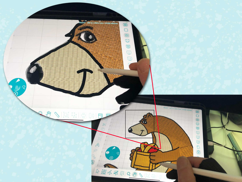 Embroidery Design Doodler - Creating a custom bear embroidery design on an iPad using a stylus