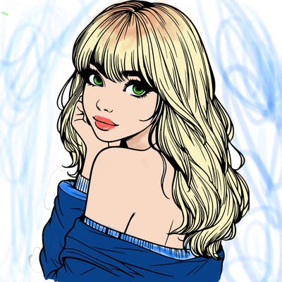 realistic girl with bangs looking over her shoulder