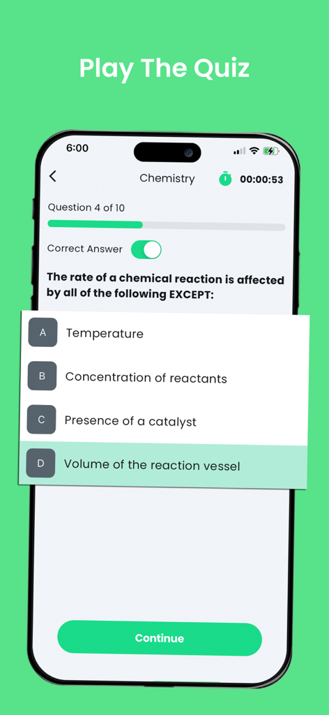 Quizziz: Quiz Maker Ai - Mobile app screen displaying a chemistry quiz question with multiple choice options