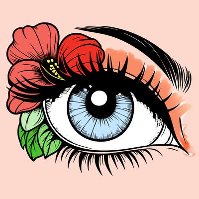 realistic eye with flower