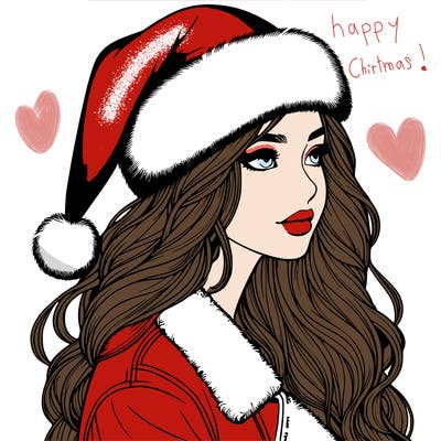 realistic girl in santa hat