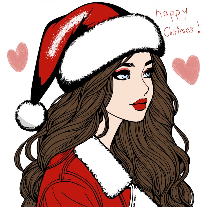 realistic girl in santa hat