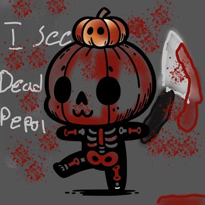 cute skeleton with a pumpkin on its head while dancing