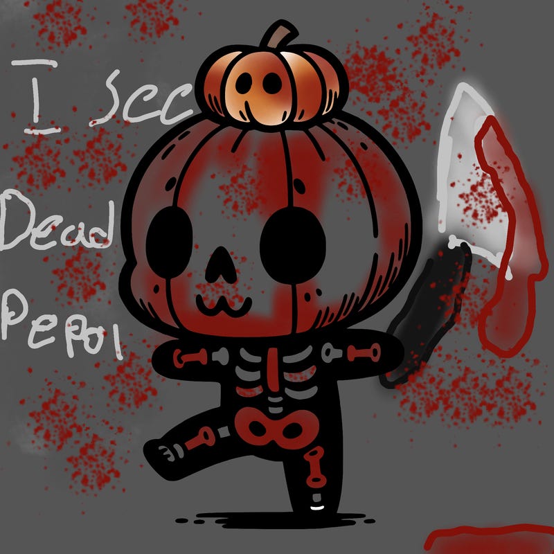 cute skeleton with a pumpkin on its head while dancing