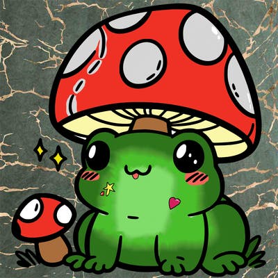 a cute frog with a mushroom hat