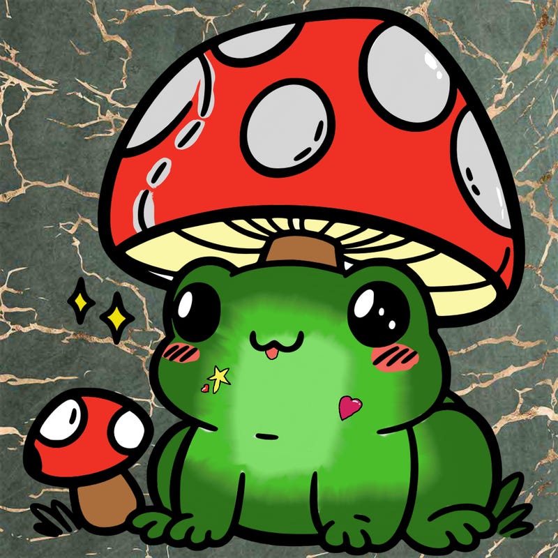a cute frog with a mushroom hat