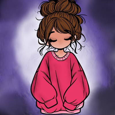 girl with baggy sweatshirt and messy bun
