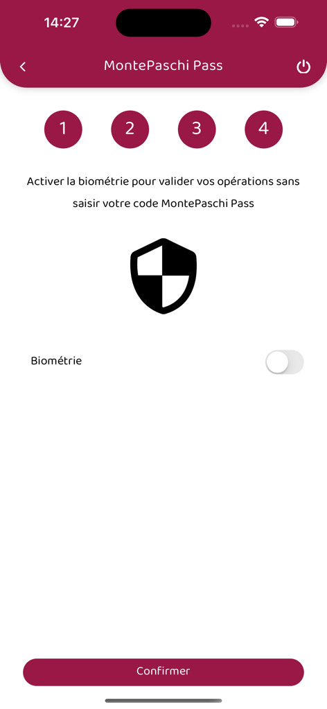 Webline - Écran Monte Paschi Pass pour activer l'authentification biométrique pour les opérations bancaires sécurisées