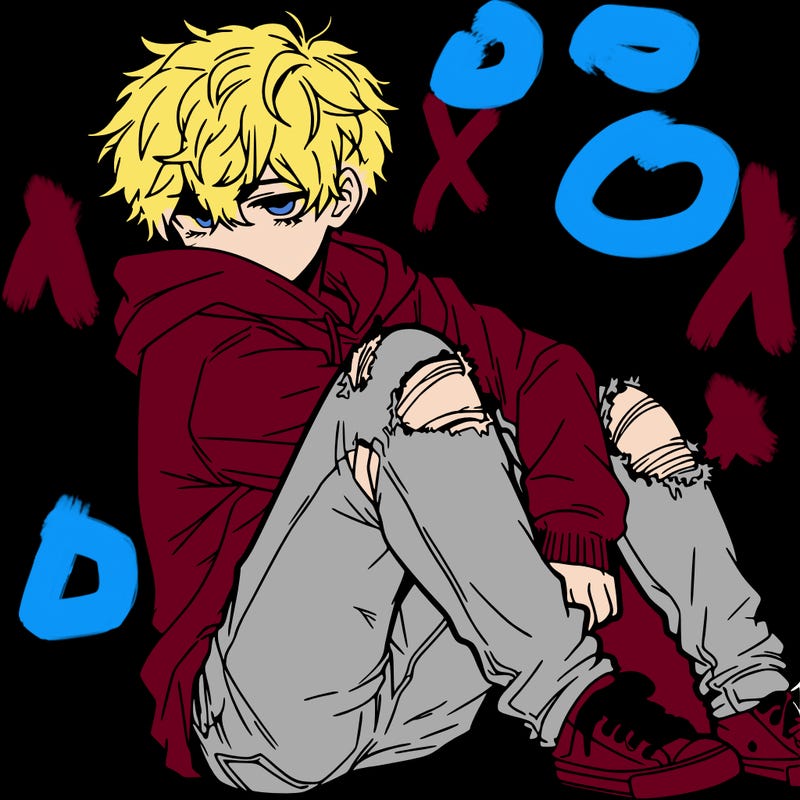 a male hoddie ripped jeans messy hair anime