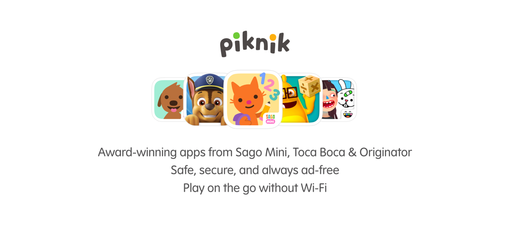 Logotipo do pacote Piknik com vários ícones de aplicativos educacionais para crianças