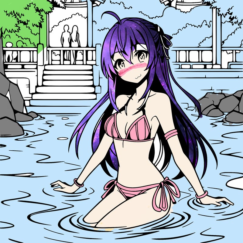 anime girl with bikini at the pool