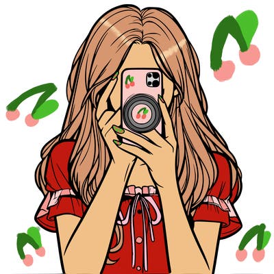 a realistic girl holding her phone taking pictures