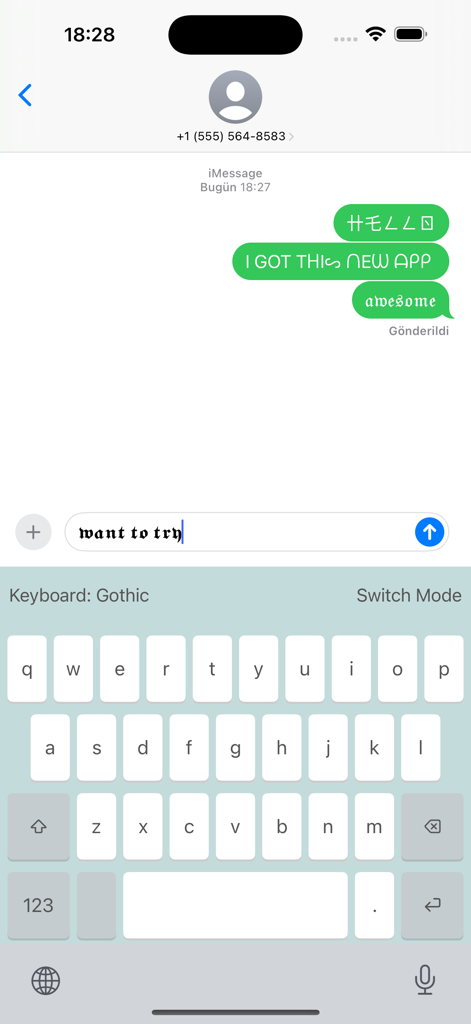 Dual Messenger for WA Web - Teclado gótico personalizado que muestra estilos de fuente estéticos en una interfaz de chat