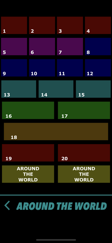 Music soundboard interface for Around The World in the iDaft Jamming app with numbered tiles.