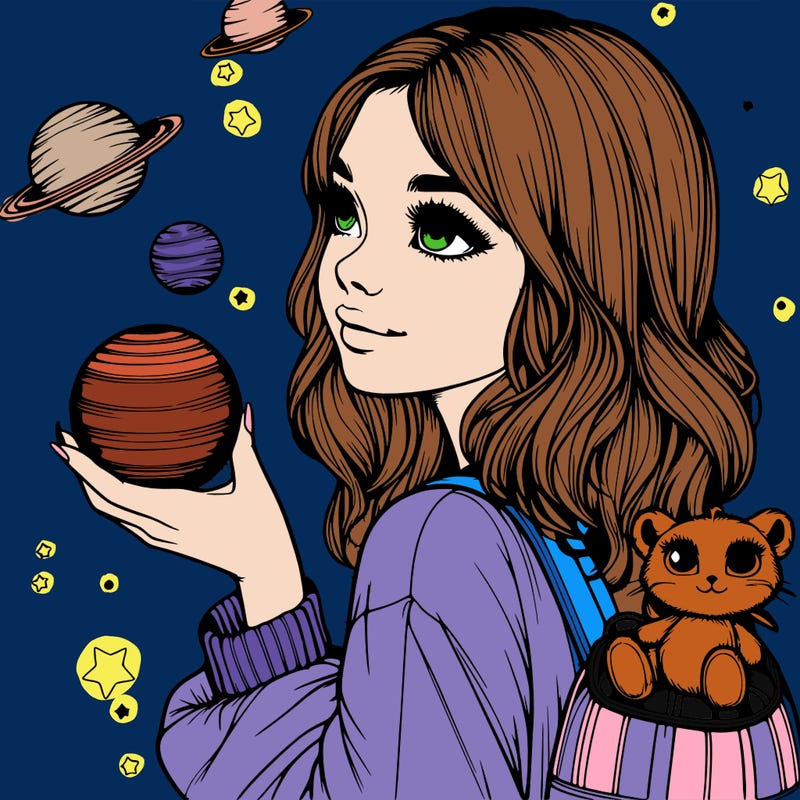 realistic girl with planets