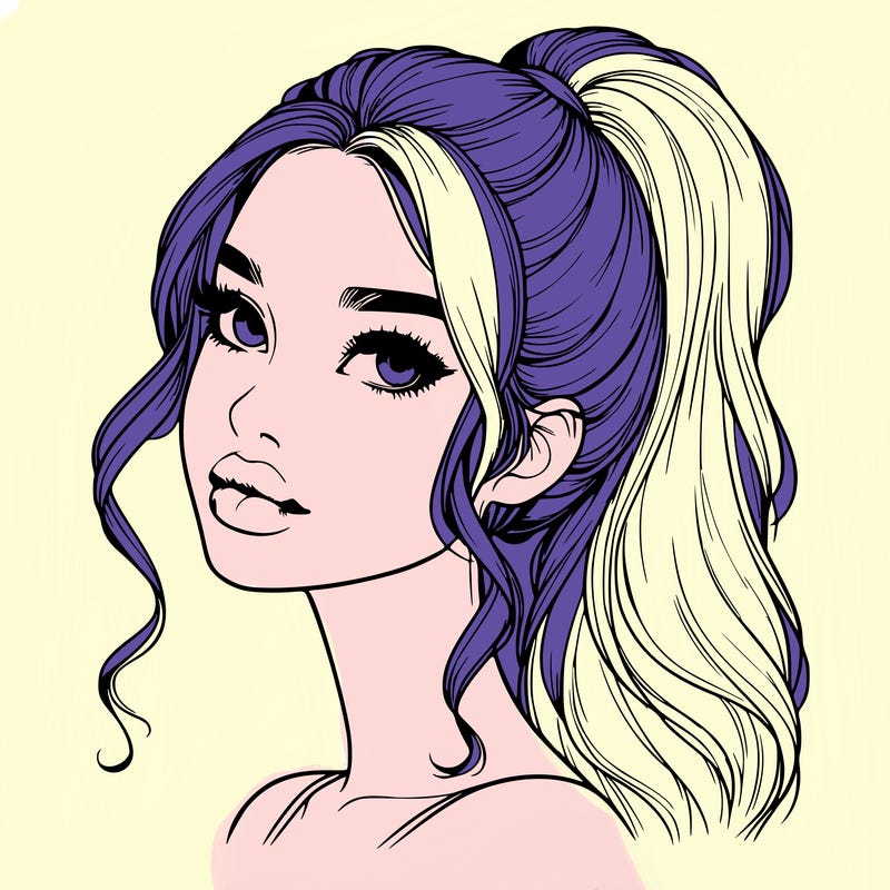 realistic girl with a ponytail on her hair and lips