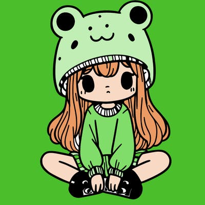 a girl wearing a frog hat and some frog socks