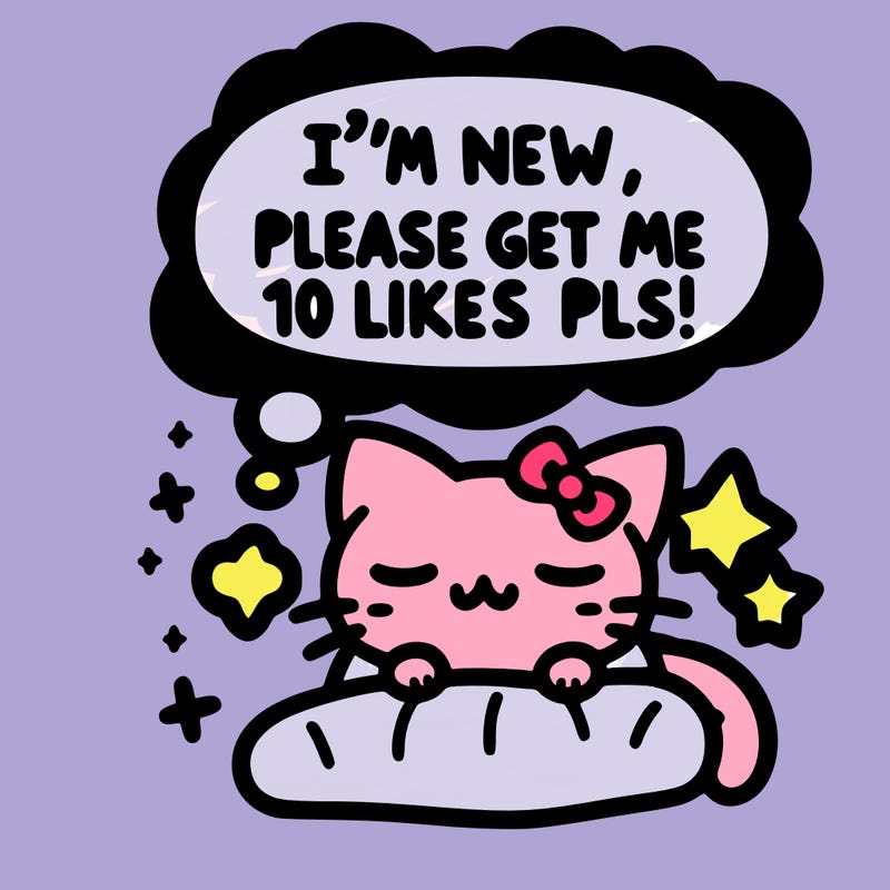 kitty taking a nap dream talking and saying "i'm new, please get me at least 10 likes pls!!"