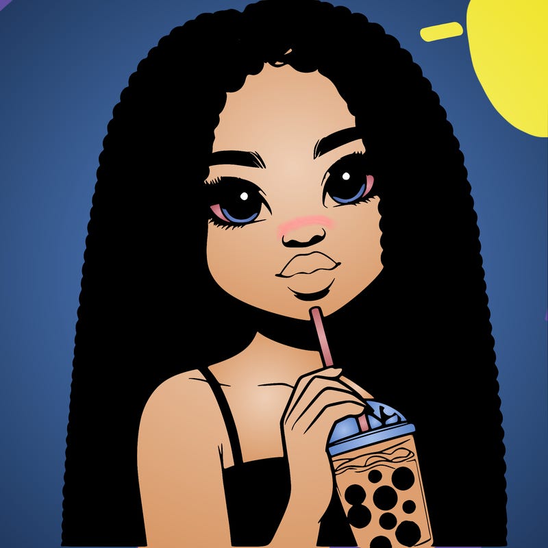 realistic girl holding a boba with braided hair