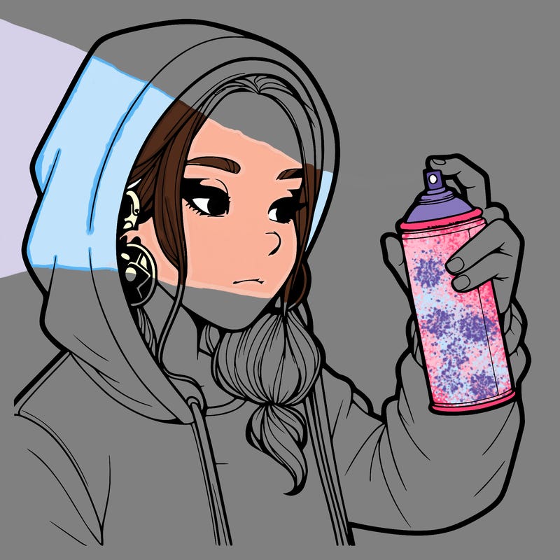 a realistic girl, spray painting