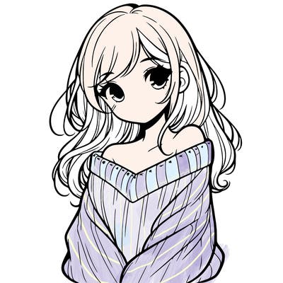 shy pretty girl wearing a sweater that is falling off one shoulder portrait