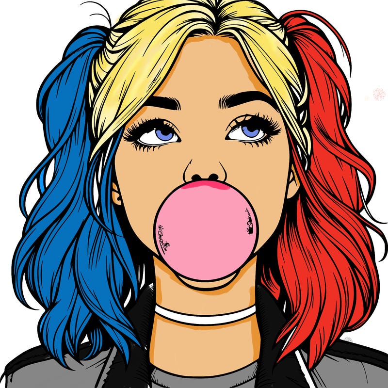 realististic girl blowing bubble -gum