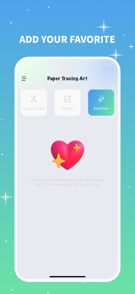 SketchLens: AR Draw - Interface of the SketchLens app showing the favorites screen for tracing designs