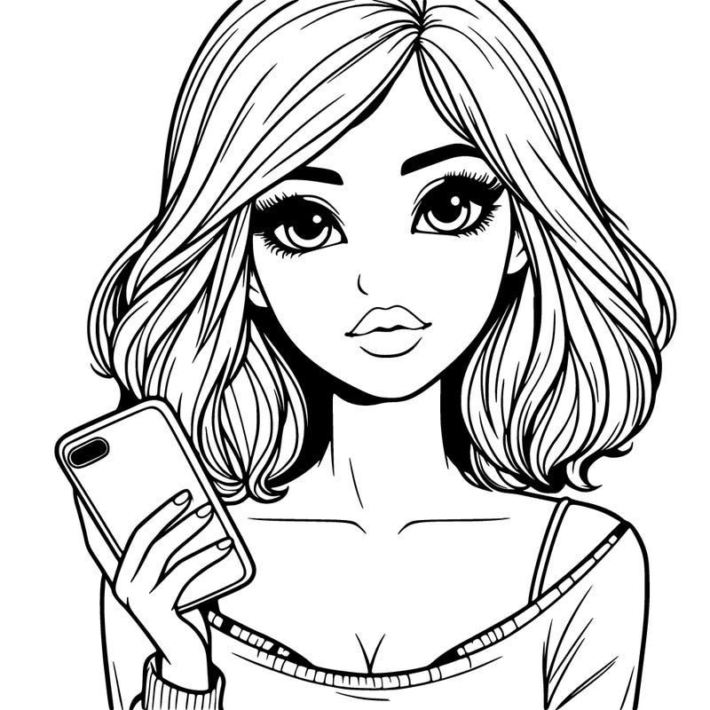realistic girl with a phone