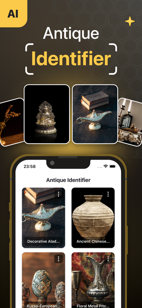 Antique Identifier AI app identifying vintage collectibles and ancient artifacts