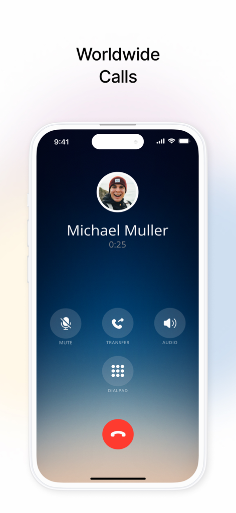 satellite - Mobil telefonieren - A screenshot of the satellite app displaying an active call screen with the heading Worldwide Calls.