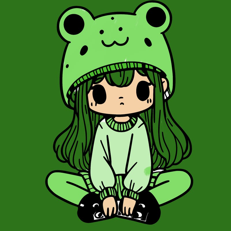 a girl wearing a frog hat and some frog socks