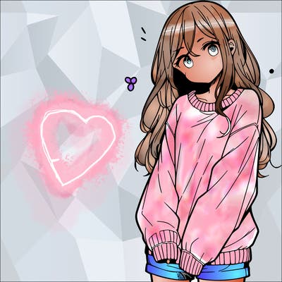 manga teen girl  in a sweater and baggy pants