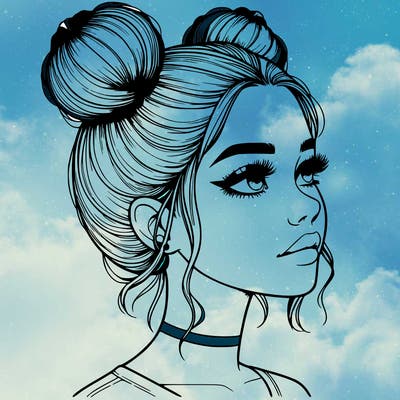 realistic girl with buns on the top of her head