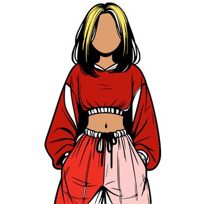 realistic girl faceless with baggy pants and a crop top