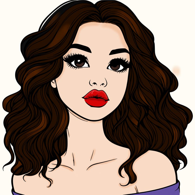 realistic girl with wavy hair and lips