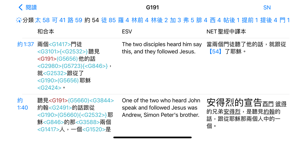 Parallel view of Chinese and English Bible versions with Strongs Numbers for linguistic study
