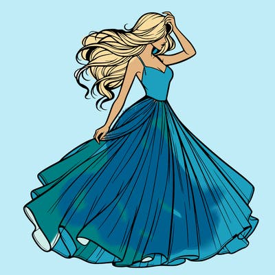 realistic woman with dress flowing in the wind