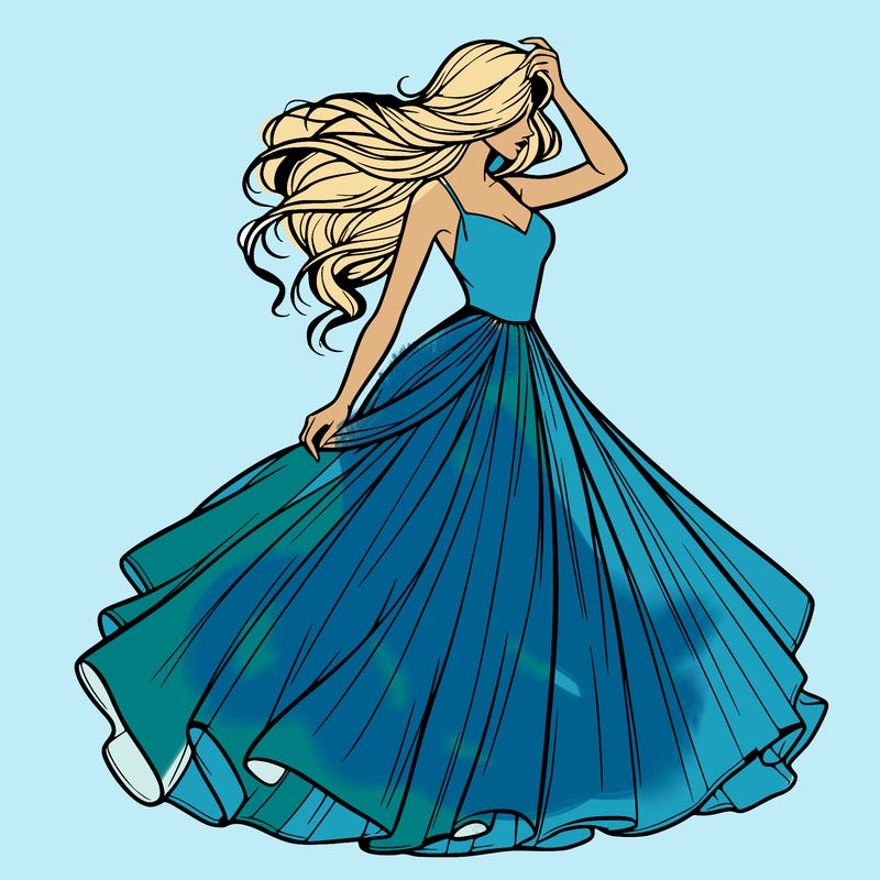 realistic woman with dress flowing in the wind