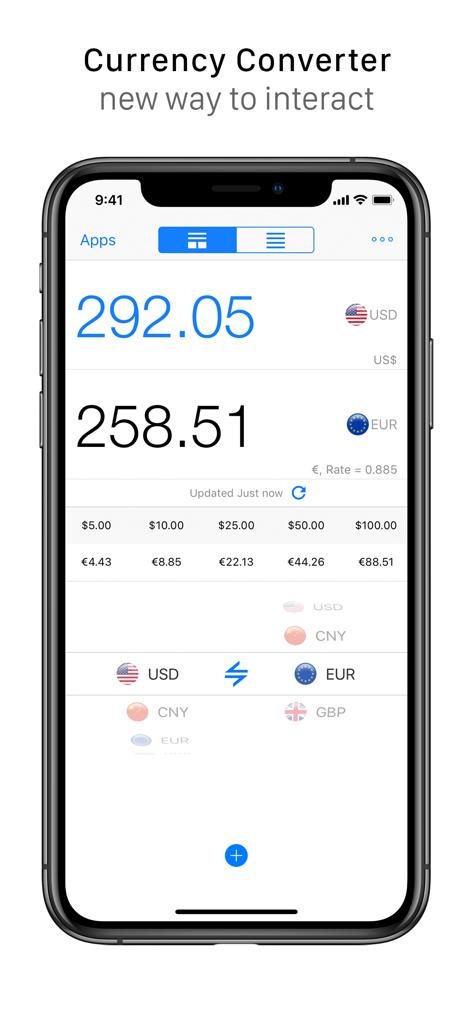 AppBox Pro - Interfaccia del convertitore di valuta di AppBox Pro che mostra il tasso di cambio USD a EUR.
