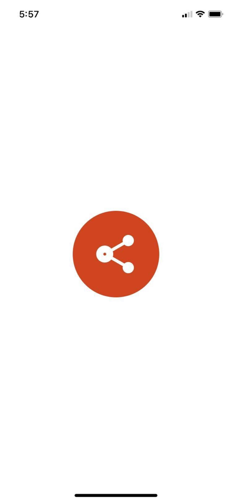 LibreLinkUp app splash screen featuring an orange circle with a white share icon on a plain white background