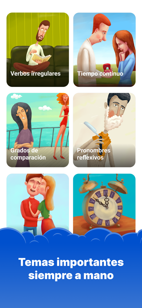 Simpler: English learning app - Illustrations de sujets de grammaire anglaise en espagnol depuis l'application Simpler