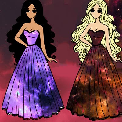 women in a long dress with long hair