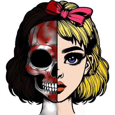realistic girl with half skull mask