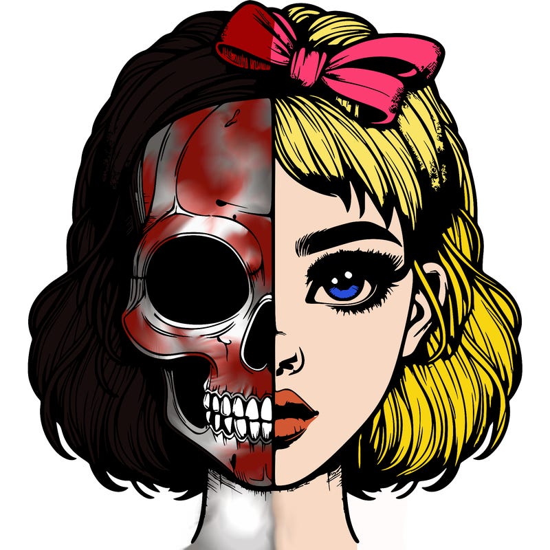 realistic girl with half skull mask