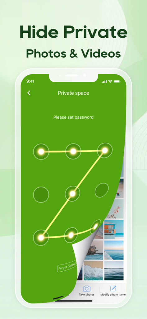 Pattern lock screen to hide and secure private photos and videos in the MobileSecurity app
