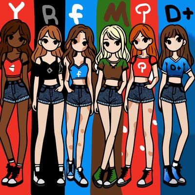 a group of girls wearing crop tops and shorts