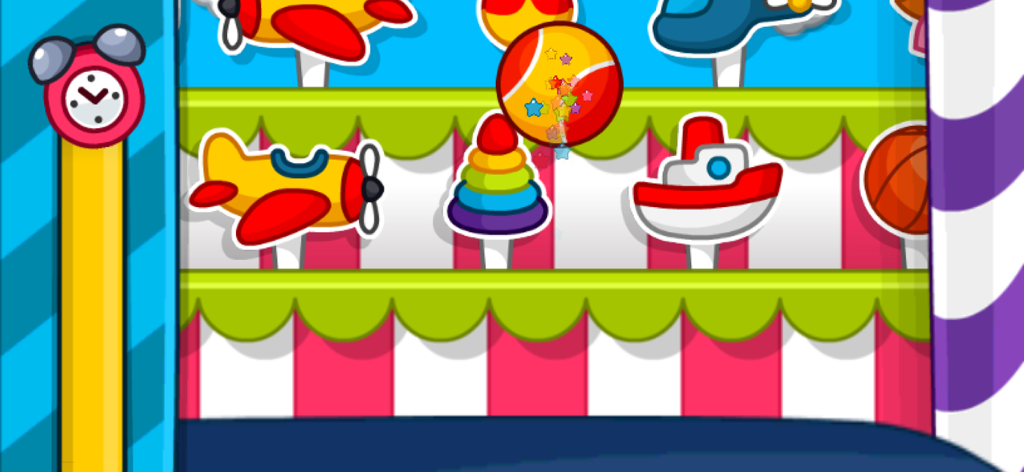 Un colorato mini-gioco di tiro al bersaglio da luna park per bambini con bersagli di aeroplani e barche giocattolo